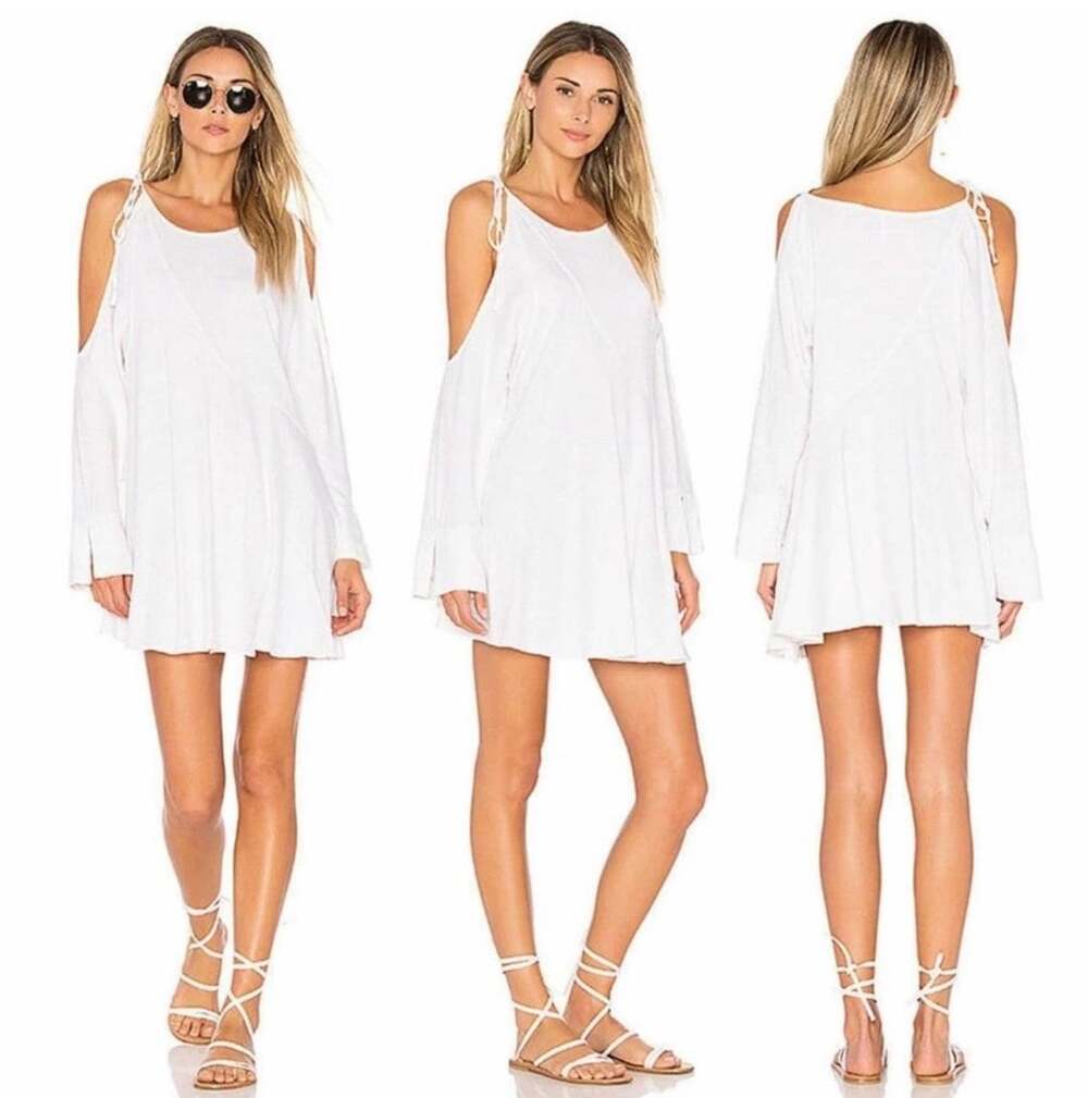 Free People Dress Size S White Gauze Cold Shoulder Mini Tunic Dress